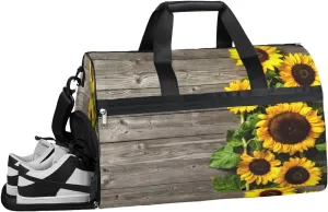 Sunflower Wood Pattern Sports Gym Bag with Wet Pocket & Shoes Compartment Waterproof Workout Duffel Bag for Women and Men Weekender Overnight Duffle Bag Travel Carry-on Tote