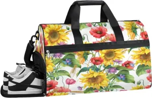 Sunflowers Summer Sports Gym Bag with Wet Pocket & Shoes Compartment Waterproof Workout Duffel Bag for Women and Men Weekender Overnight Duffle Bag Travel Carry-on Tote