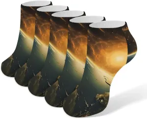 Sunrise View of The Planet Earth from Space 5 Pairs Low Cut Ankle Socks for Men Women Athletic Running Socks No Show Breathable