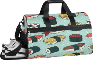 Sushi Pattern Sports Gym Bag with Wet Pocket & Shoes Compartment Waterproof Workout Duffel Bag for Women and Men Weekender Overnight Duffle Bag Travel Carry-on Tote