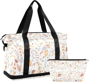 susiyo Duffel Bags Gym Bag for Women, Autumn Leaves in Orange Beige and Yellow Sports Travel Duffel Bag with Shoes Compartment, Perfect for Travel, Gym