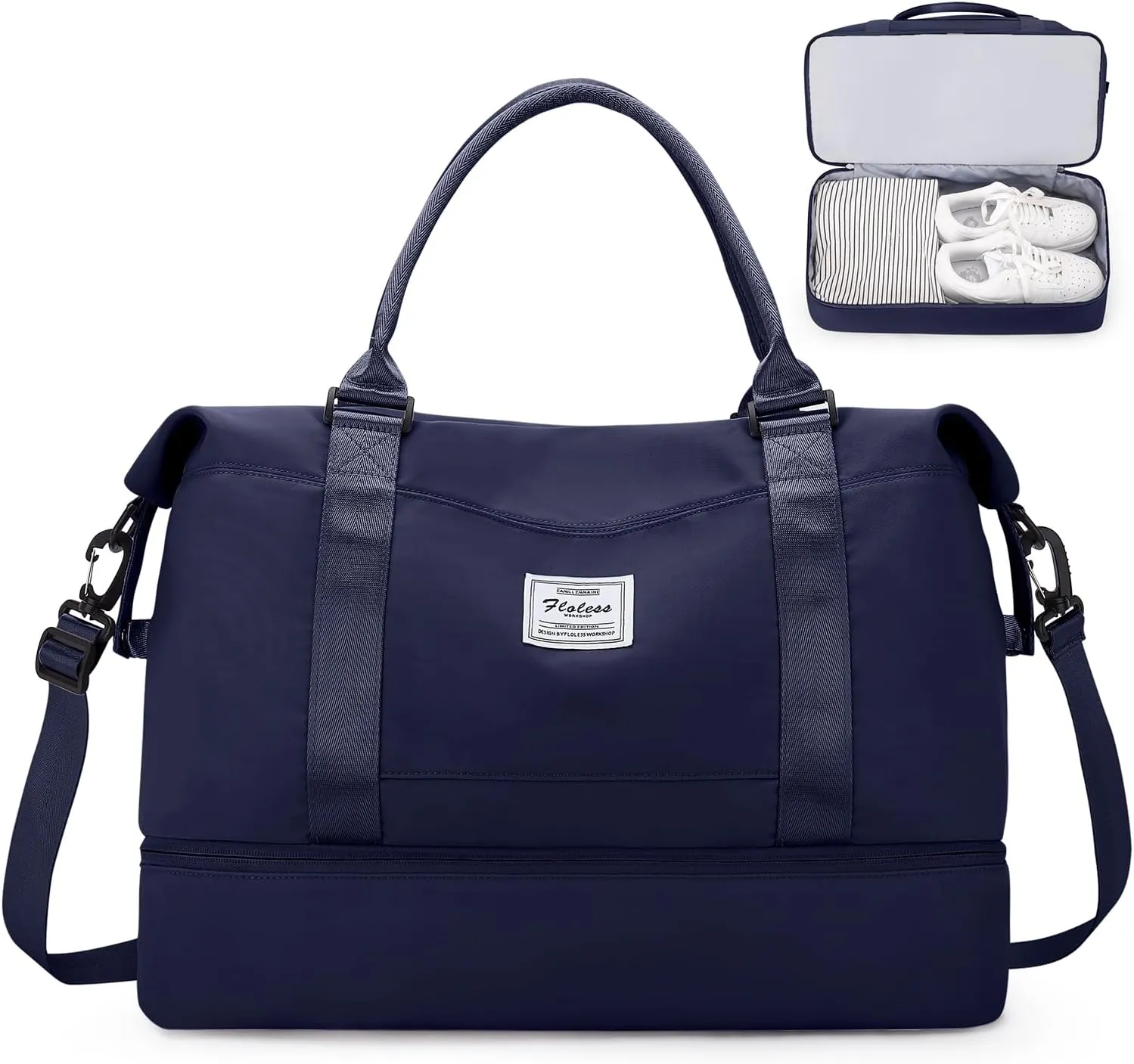 SYCNB Weekender Bags for Women, Personal Item Travel Bag with Shoes Compartment, Overnight Travel Duffel Bag with Wet Pocket & Trolley Sleeve,Gym Bag,Navy Blue
