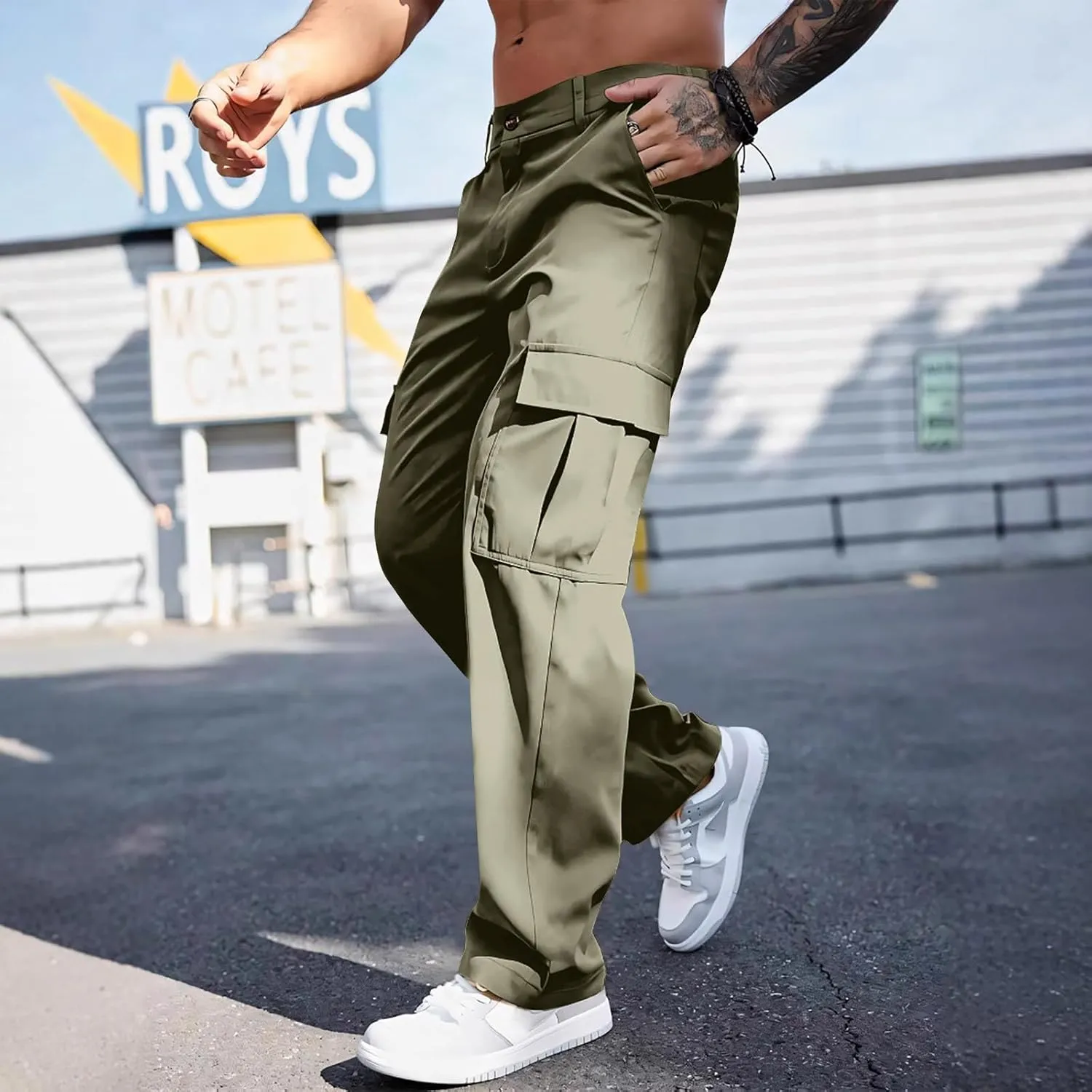Tactical Cargo Pants for Men Lightweight Workout Pants with Multi-Pocket Active Baggy Trousers