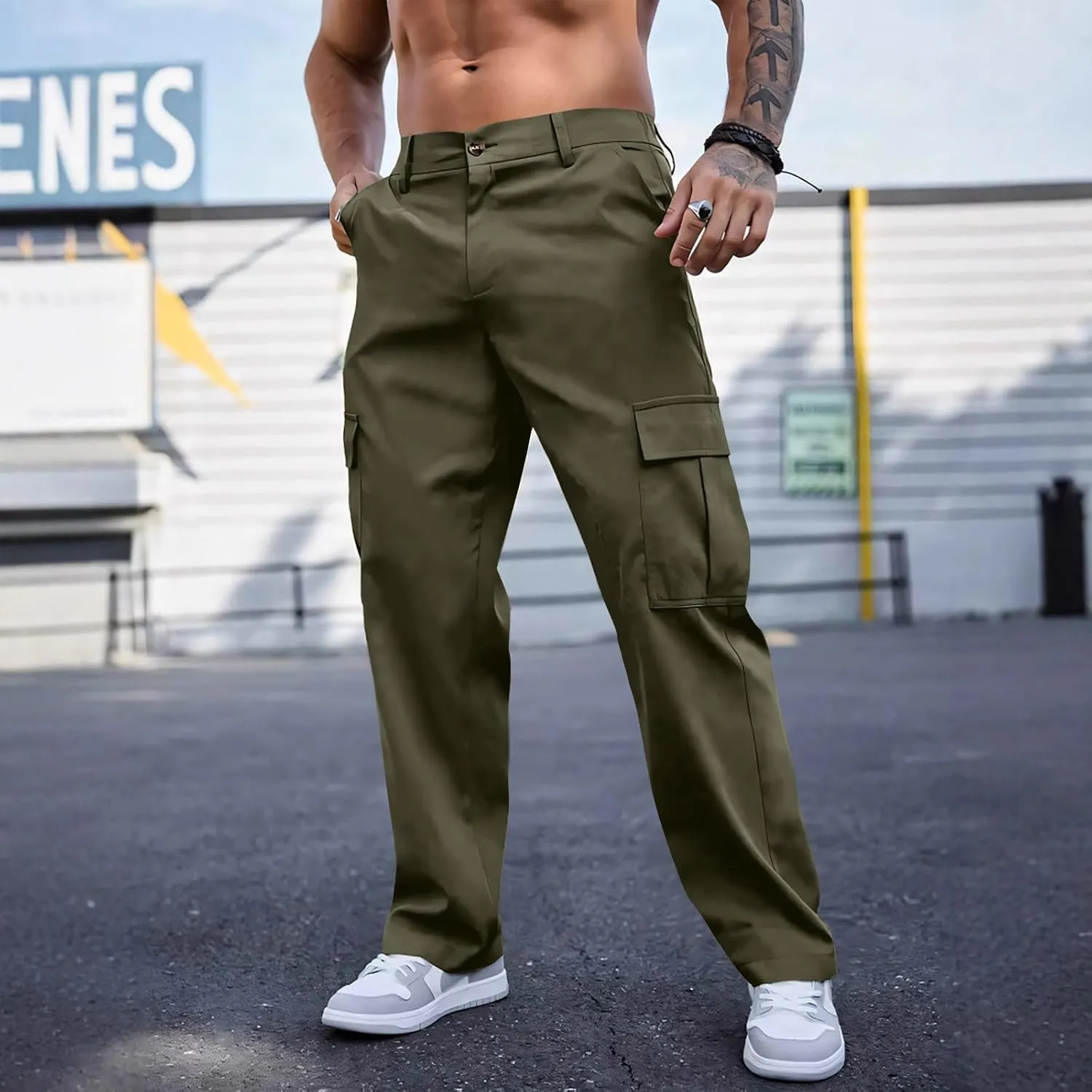 Tactical Cargo Pants for Men Lightweight Workout Pants with Multi-Pocket Active Baggy Trousers