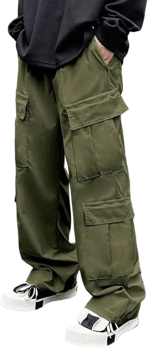 Tactical Cargo Pants for Men Wide Jogging Pants with Multi-Pocket Comfy Loose Trousers