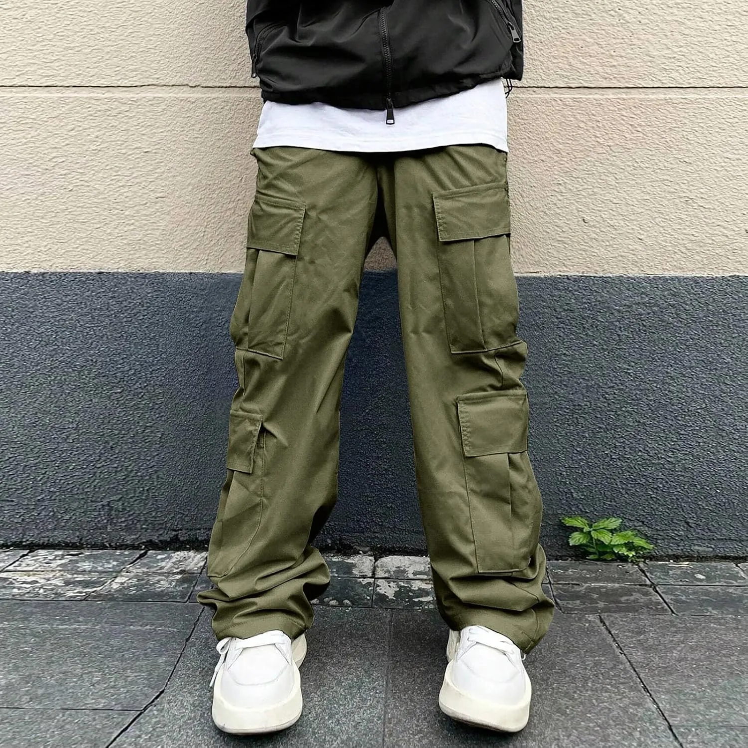 Tactical Cargo Pants for Men Wide Jogging Pants with Multi-Pocket Comfy Loose Trousers