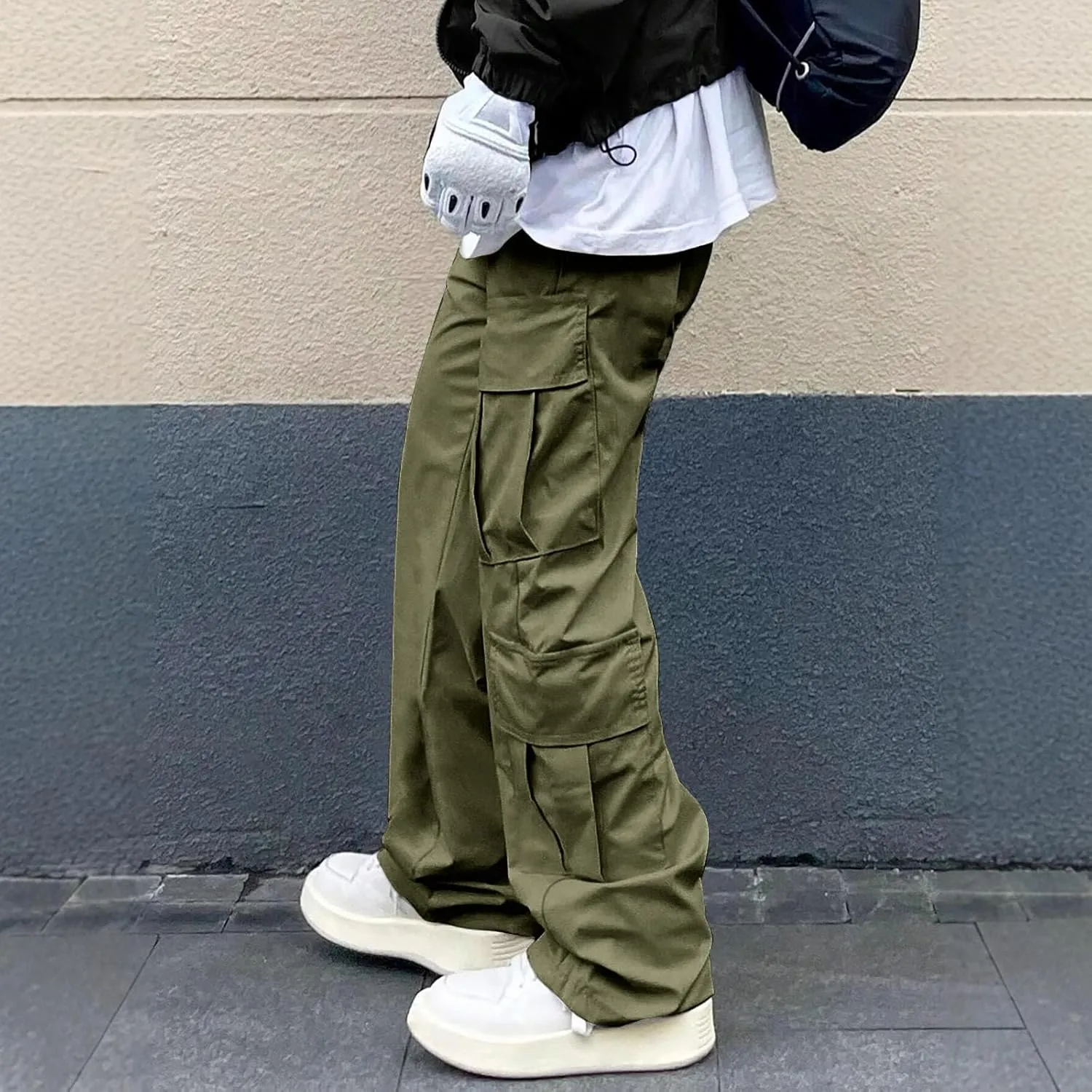 Tactical Cargo Pants for Men Wide Jogging Pants with Multi-Pocket Comfy Loose Trousers