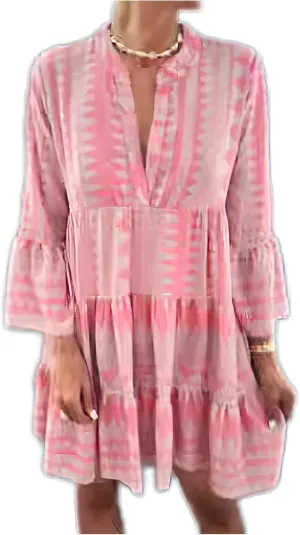 TIAFORD Women's V Neck Bell Sleeve Boho Dresses Casual Summer Floral Print Shift Tunic Dresses for Women