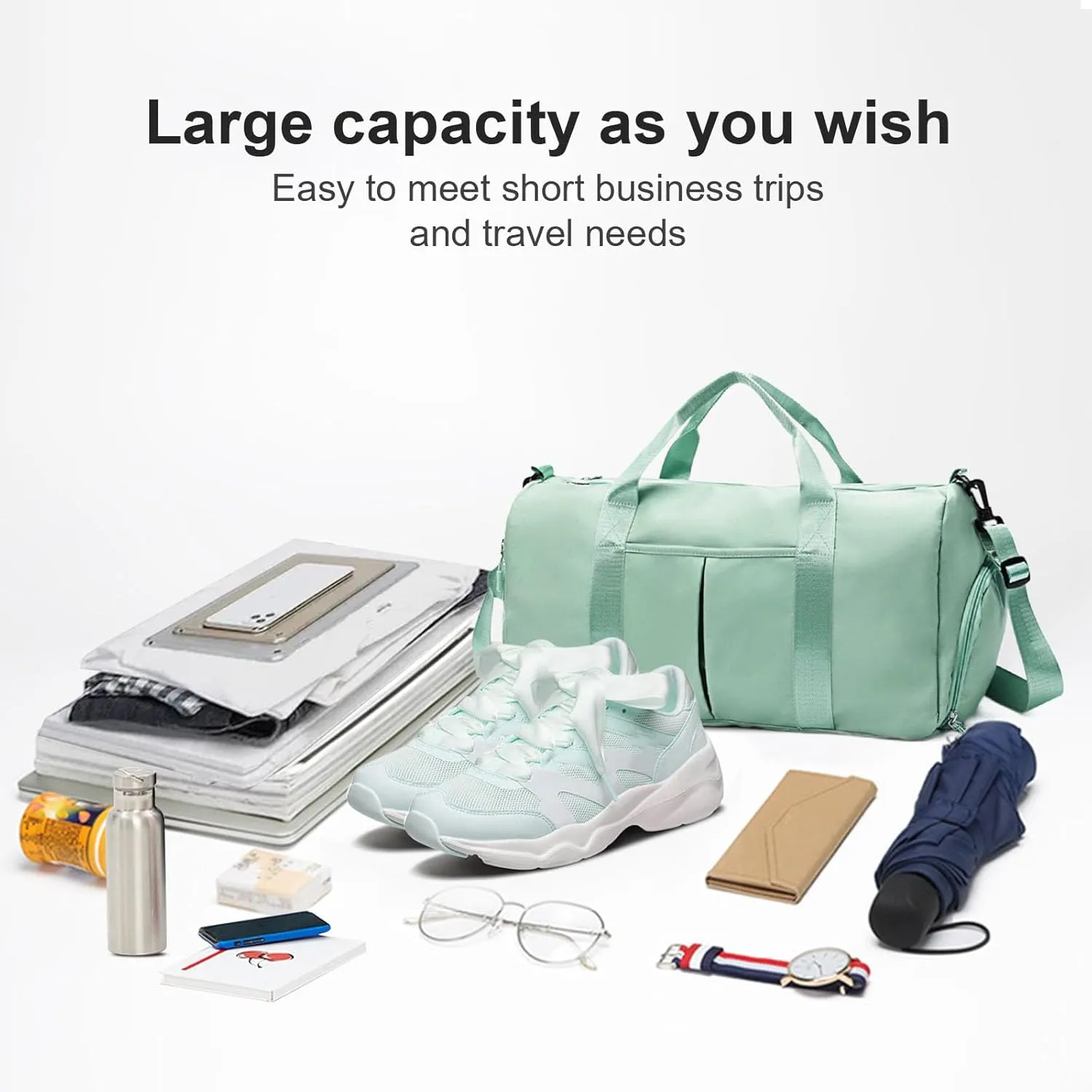 Travel Duffed Tote Bag, Waterproof Fold-able and Expandable Weekender Bag for Swim Sports Gym Bag