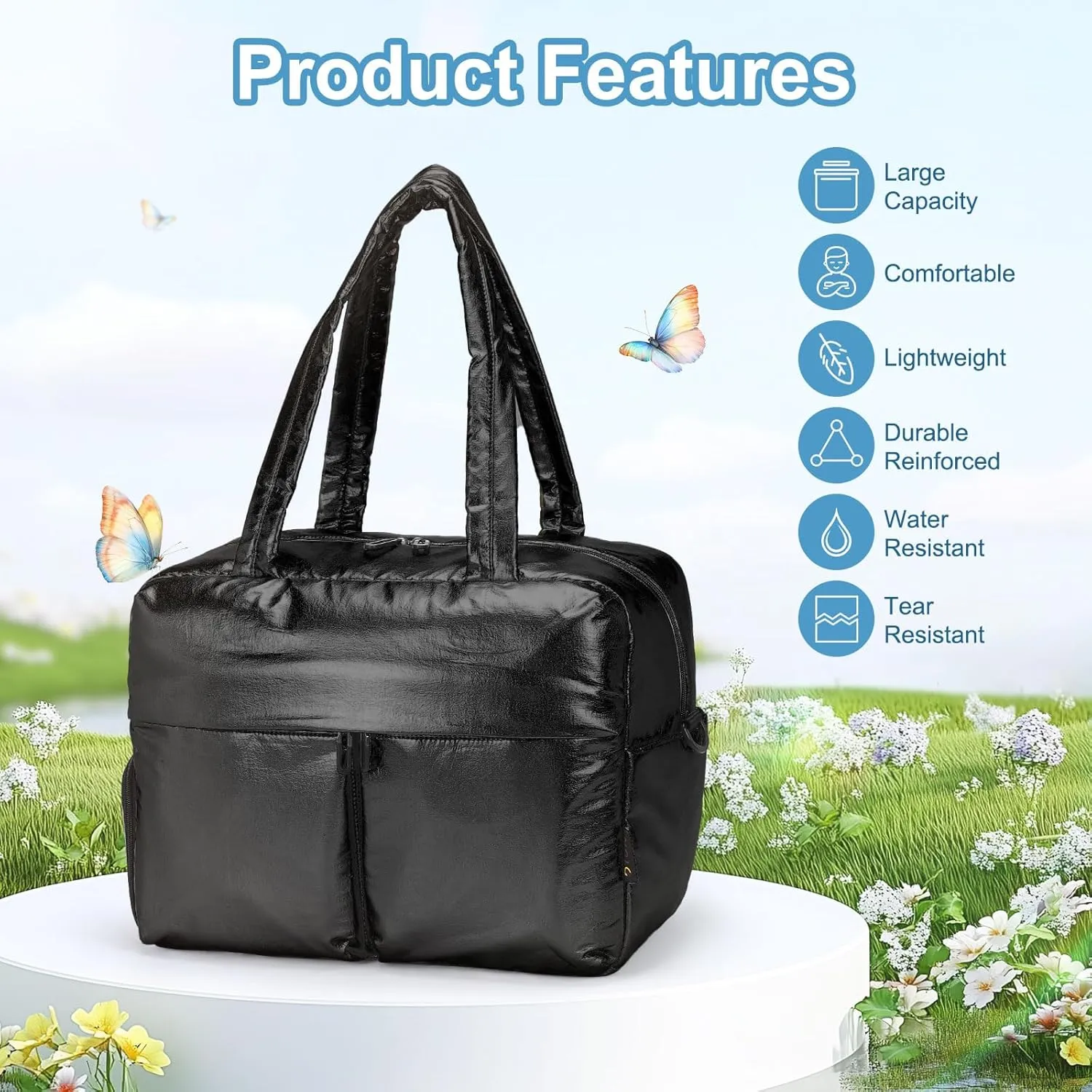 Travel Duffel Bag, 20L Weekend Bag for Women, Gym Bag with Shoes Compartment, Luggage Overnight Carry on Bag with Wet Pocket for Travel Camping, Black