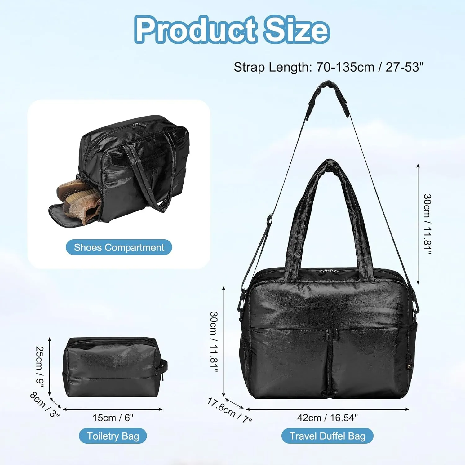 Travel Duffel Bag, 20L Weekend Bag for Women, Gym Bag with Shoes Compartment, Luggage Overnight Carry on Bag with Wet Pocket for Travel Camping, Black