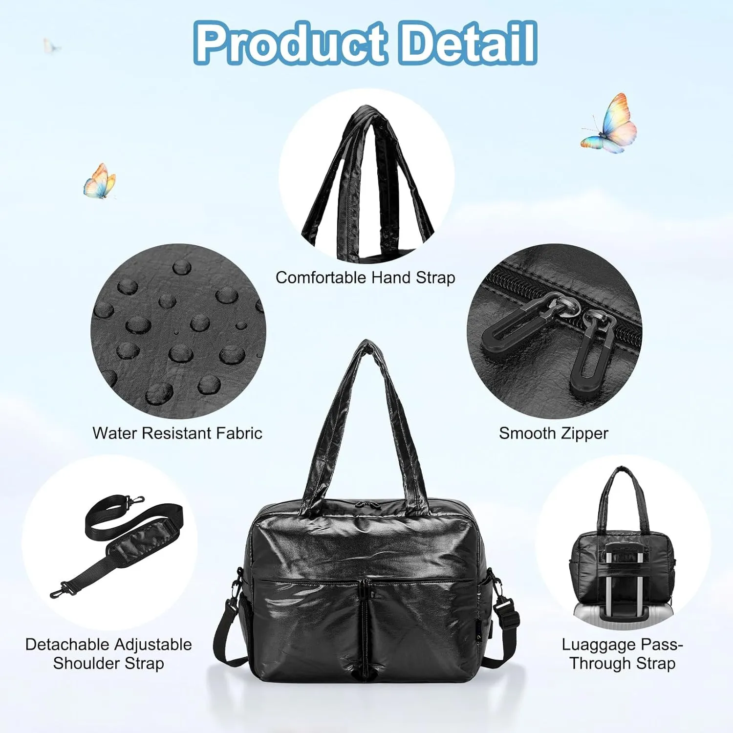Travel Duffel Bag, 20L Weekend Bag for Women, Gym Bag with Shoes Compartment, Luggage Overnight Carry on Bag with Wet Pocket for Travel Camping, Black