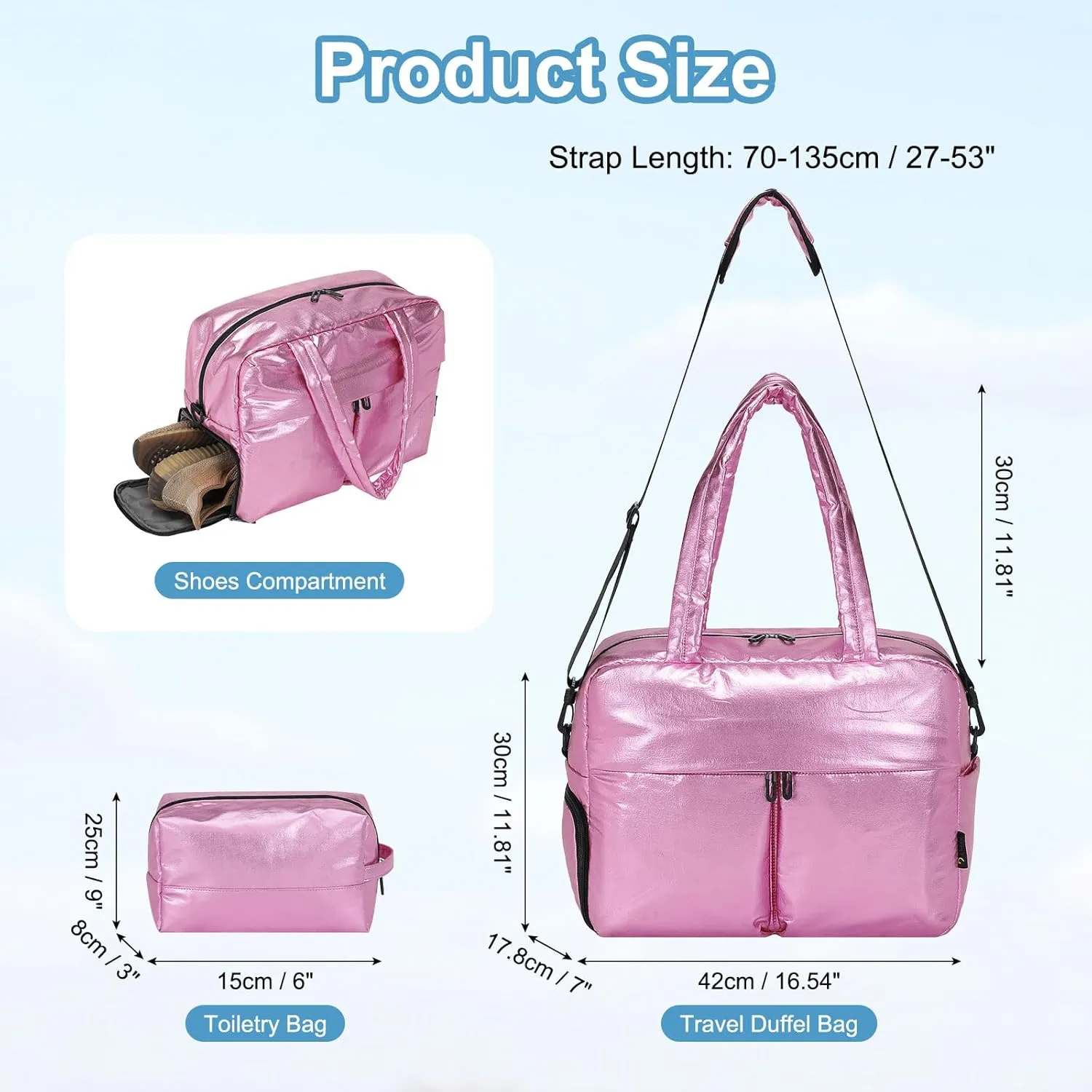 Travel Duffel Bag, 20L Weekend Bag for Women, Gym Bag with Shoes Compartment, Luggage Overnight Carry on Bag with Wet Pocket for Travel Camping, Pink