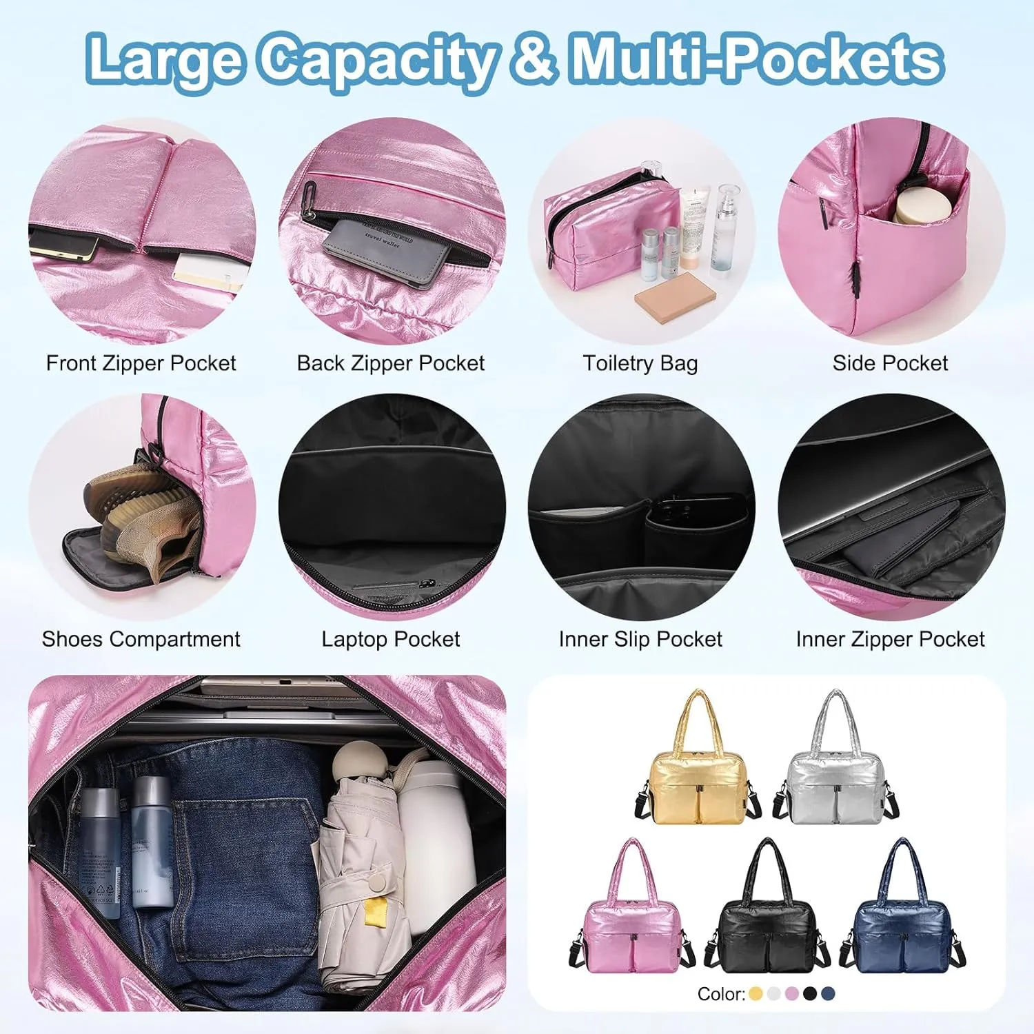 Travel Duffel Bag, 20L Weekend Bag for Women, Gym Bag with Shoes Compartment, Luggage Overnight Carry on Bag with Wet Pocket for Travel Camping, Pink