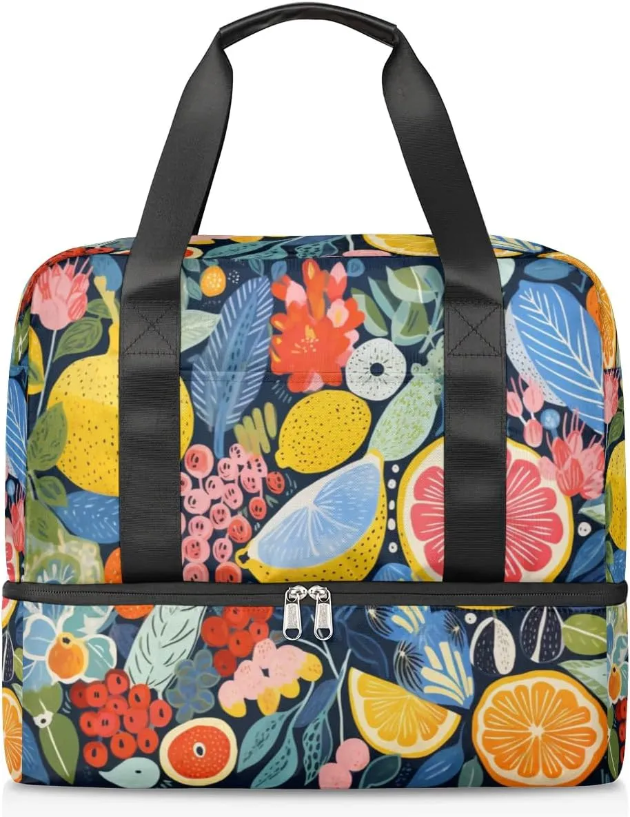 Travel Duffel Bags Colorful Fruits Lemon Sports Gym Bag with Wet Pocket & Shoes Compartment Large Duffel Bags Waterproof Overnight Bag Weekender Bags for Women Men