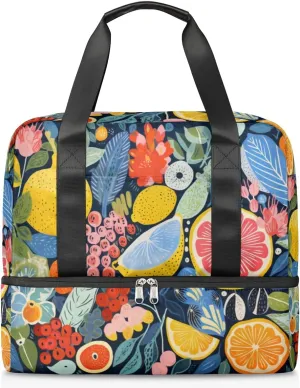Travel Duffel Bags Colorful Fruits Lemon Sports Gym Bag with Wet Pocket & Shoes Compartment Large Duffel Bags Waterproof Overnight Bag Weekender Bags for Women Men