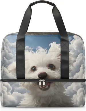 Travel Duffel Bags Cute Dog Puppy Sports Gym Bag with Wet Pocket & Shoes Compartment Large Duffel Bags Waterproof Overnight Bag Weekender Bags for Women Men