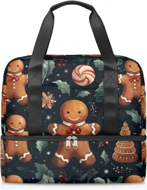 Travel Duffel Bags Cute Gingerbread Man Sports Gym Bag with Wet Pocket & Shoes Compartment Large Duffel Bags Waterproof Overnight Bag Weekender Bags for Women Men