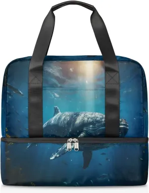 Travel Duffel Bags Deep Sea Whale Sports Gym Bag with Wet Pocket & Shoes Compartment Large Duffel Bags Waterproof Overnight Bag Weekender Bags for Women Men