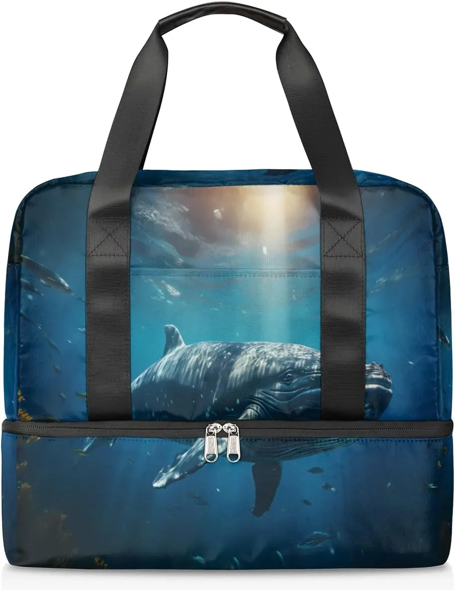 Travel Duffel Bags Deep Sea Whale Sports Gym Bag with Wet Pocket & Shoes Compartment Large Duffel Bags Waterproof Overnight Bag Weekender Bags for Women Men