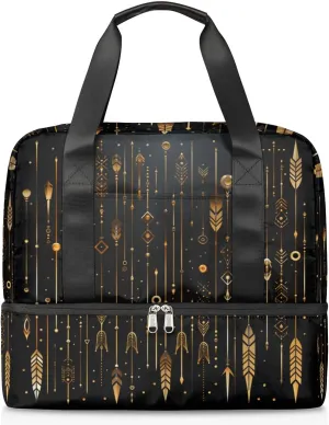 Travel Duffel Bags Ethnic Golden Arrow Sports Gym Bag with Wet Pocket & Shoes Compartment Large Duffel Bags Waterproof Overnight Bag Weekender Bags for Women Men