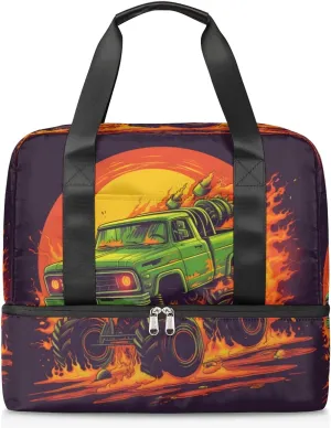 Travel Duffel Bags Fire Cool Car Sports Gym Bag with Wet Pocket & Shoes Compartment Large Duffel Bags Waterproof Overnight Bag Weekender Bags for Women Men
