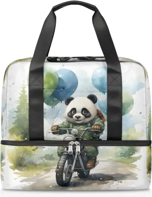 Travel Duffel Bags Motor Panda Balloon Sports Gym Bag with Wet Pocket & Shoes Compartment Large Duffel Bags Waterproof Overnight Bag Weekender Bags for Women Men