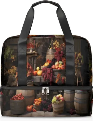 Travel Duffel Bags Rural Wine Grapes Sports Gym Bag with Wet Pocket & Shoes Compartment Large Duffel Bags Waterproof Overnight Bag Weekender Bags for Women Men