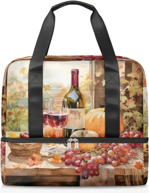 Travel Duffel Bags Vintage Red Wine Sports Gym Bag with Wet Pocket & Shoes Compartment Large Duffel Bags Waterproof Overnight Bag Weekender Bags for Women Men