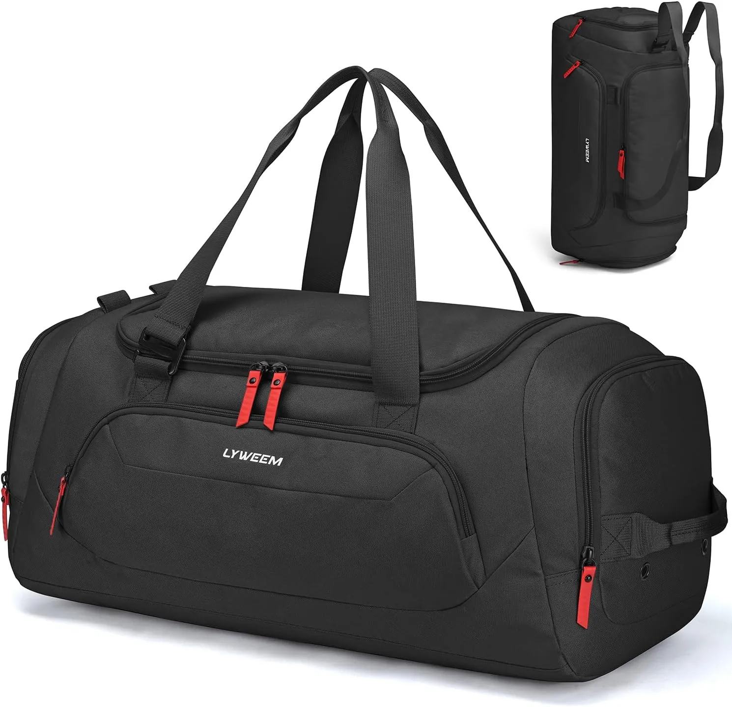Travel Duffle Bag Backpack for Men 40L Medium Sports Gym Duffel Bag with Shoe Compartment, Weekender Overnight Bags Women, B - Black, 40L-Basic, Travel Duffle Bag Backpack
