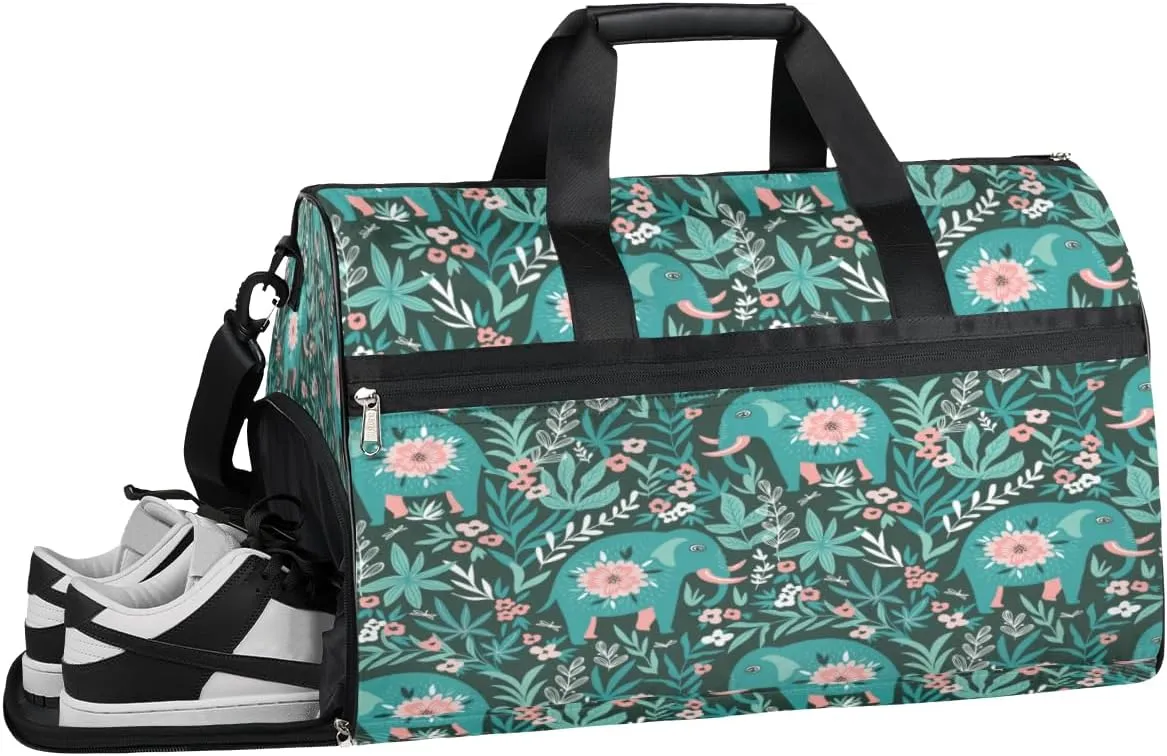 Tribal Elephant Pattern Sports Gym Bag with Wet Pocket & Shoes Compartment Waterproof Workout Duffel Bag for Women and Men Weekender Overnight Duffle Bag Travel Carry-on Tote