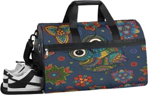Tribal Owl Sports Gym Bag with Wet Pocket & Shoes Compartment Waterproof Workout Duffel Bag for Women and Men Weekender Overnight Duffle Bag Travel Carry-on Tote