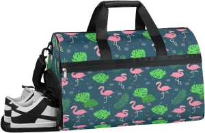 Tropical Animals Flamingos Sports Gym Bag with Wet Pocket & Shoes Compartment Waterproof Workout Duffel Bag for Women and Men Weekender Overnight Duffle Bag Travel Carry-on Tote