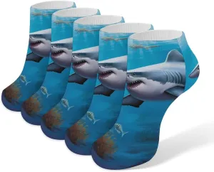 Tropical Fish Shark Undersea 5 Pairs Low Cut Ankle Socks for Men Women Athletic Running Socks No Show Breathable