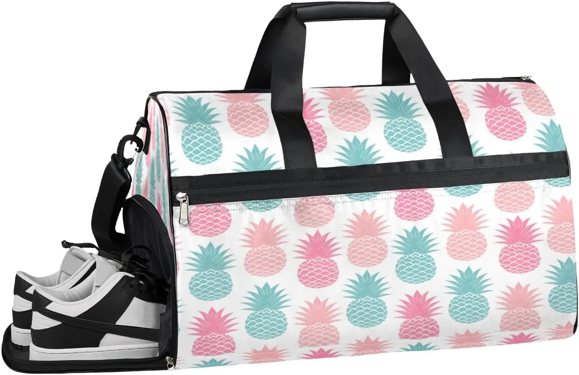 Tropical Pineapple Pattern Sports Gym Bag with Wet Pocket & Shoes Compartment Waterproof Workout Duffel Bag for Women and Men Weekender Overnight Duffle Bag Travel Carry-on Tote