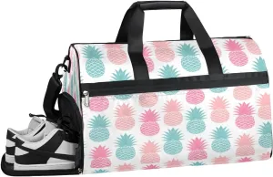 Tropical Pineapple Pattern Sports Gym Bag with Wet Pocket & Shoes Compartment Waterproof Workout Duffel Bag for Women and Men Weekender Overnight Duffle Bag Travel Carry-on Tote