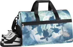 Turtle Print Sports Gym Bag with Wet Pocket & Shoes Compartment Waterproof Workout Duffel Bag for Women and Men Weekender Overnight Duffle Bag Travel Carry-on Tote