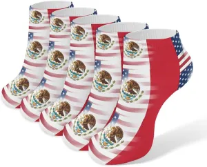 U.S. Mexico Flag 5 Pairs Low Cut Ankle Socks for Men Women Athletic Running Socks No Show Breathable
