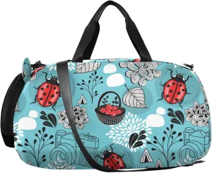 VIGTRO Autumn Bugs Berries Beetles Green Kids Overnight Travel Duffel Bag Sport Gym Bag for Boys Girls with Shoe Compartment, Carry On Weekender Luggage Bag for Dance Swim Yoga