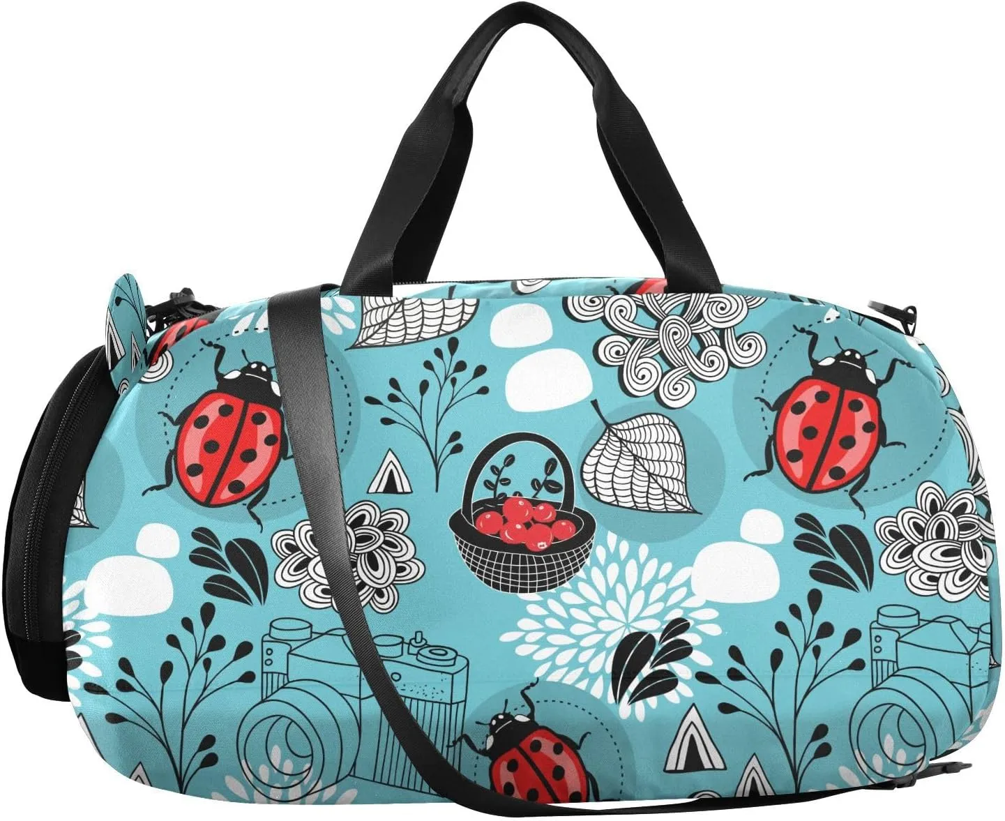 VIGTRO Autumn Bugs Berries Beetles Green Kids Overnight Travel Duffel Bag Sport Gym Bag for Boys Girls with Shoe Compartment, Carry On Weekender Luggage Bag for Dance Swim Yoga