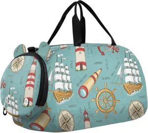 VIGTRO Nautical Sailboat Anchor Wheel Kids Overnight Travel Duffel Bag Sport Gym Bag for Boys Girls with Shoe Compartment, Carry On Weekender Luggage Bag for Dance Swim Yoga