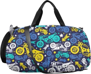 VIGTRO Painted Motorcycles Pattern Kids Overnight Travel Duffel Bag Sport Gym Bag for Boys Girls with Shoe Compartment, Carry On Weekender Luggage Bag for Dance Swim Yoga