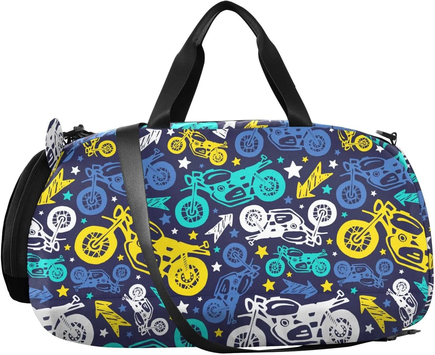 VIGTRO Painted Motorcycles Pattern Kids Overnight Travel Duffel Bag Sport Gym Bag for Boys Girls with Shoe Compartment, Carry On Weekender Luggage Bag for Dance Swim Yoga