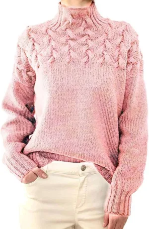 VINGVO High Neck Sweater, Loose Cable Knit Sweater for Women, Keep Warm for Travel (M)