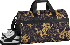 Vintage Dragon Print Sports Gym Bag with Wet Pocket & Shoes Compartment Waterproof Workout Duffel Bag for Women and Men Weekender Overnight Duffle Bag Travel Carry-on Tote