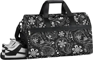 Vintage Paisley Black Sports Gym Bag with Wet Pocket & Shoes Compartment Waterproof Workout Duffel Bag for Women and Men Weekender Overnight Duffle Bag Travel Carry-on Tote
