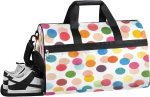 Vintage Polka Dot Sports Gym Bag for Women Men Travel Duffel Bag with Wet Pocket & Shoes Compartment Waterproof Weekender Overnight Tote Carry on Bag Lightweight