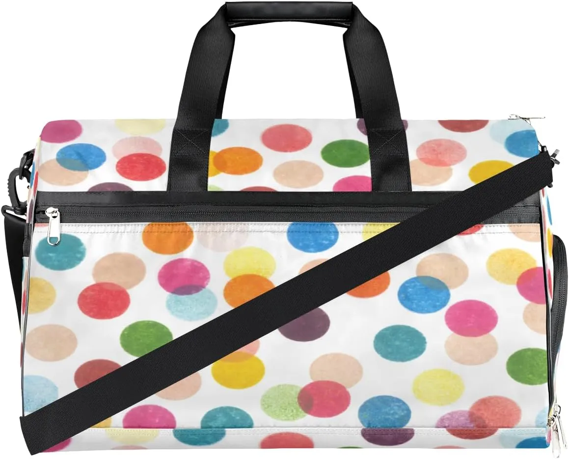 Vintage Polka Dot Sports Gym Bag for Women Men Travel Duffel Bag with Wet Pocket & Shoes Compartment Waterproof Weekender Overnight Tote Carry on Bag Lightweight