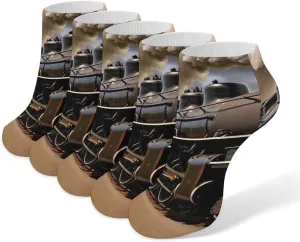 Vintage Train 5 Pairs Low Cut Ankle Socks for Men Women Athletic Running Socks No Show Breathable