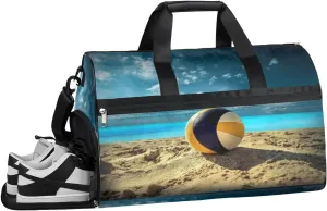 Volleyball Beach Sports Gym Bag with Wet Pocket & Shoes Compartment Waterproof Workout Duffel Bag for Women and Men Weekender Overnight Duffle Bag Travel Carry-on Tote